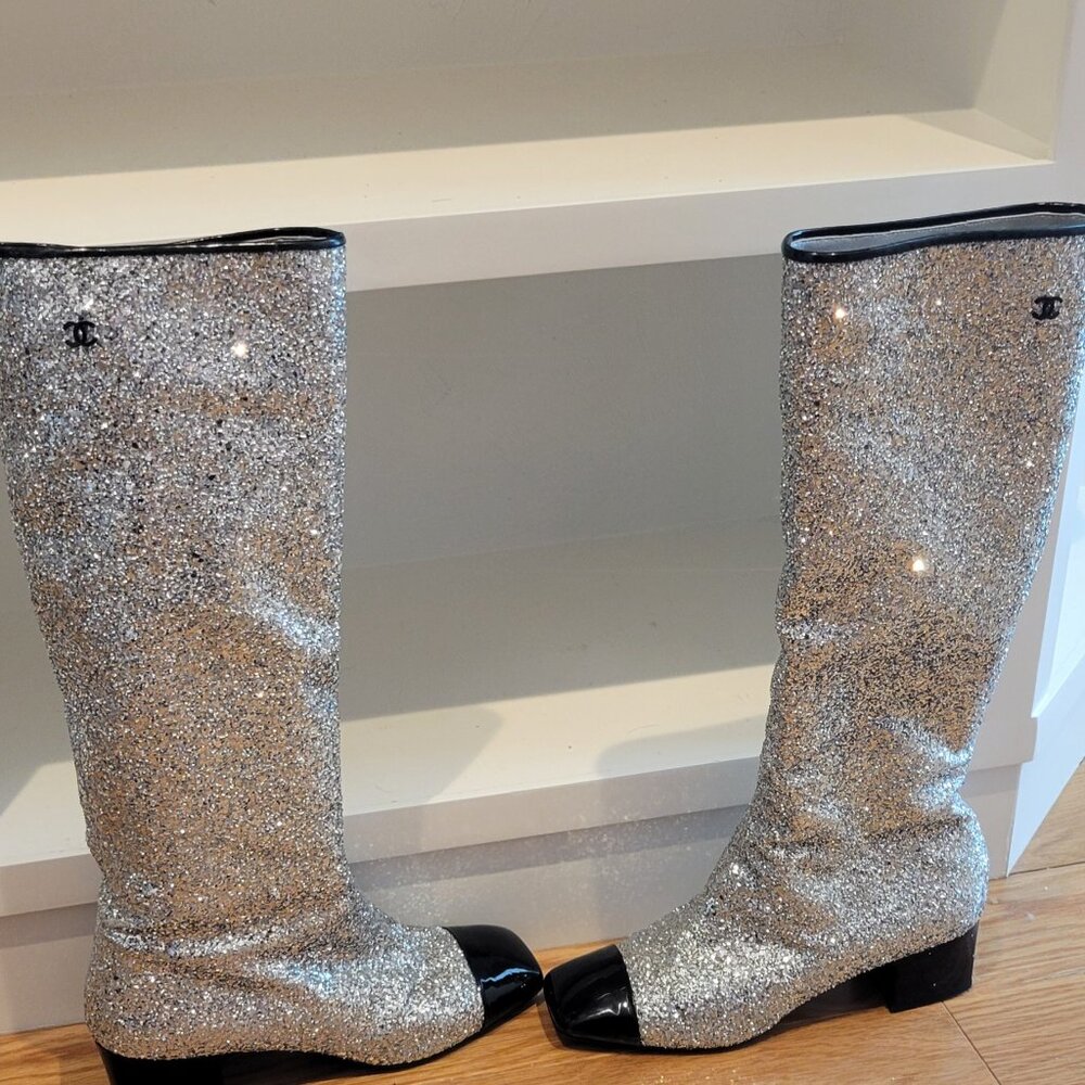 Chanel knee high glitter boots (2017)